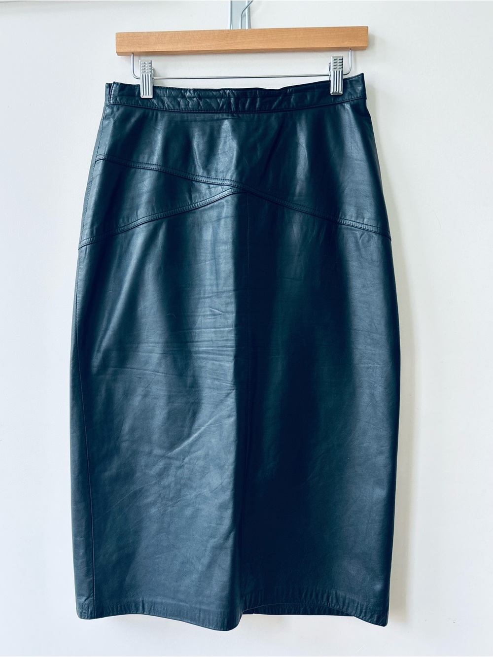 Black Leather Midi Pencil Skirt, 10